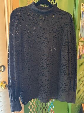 H&M Black Lace Mock Neck Long Sleeve Top